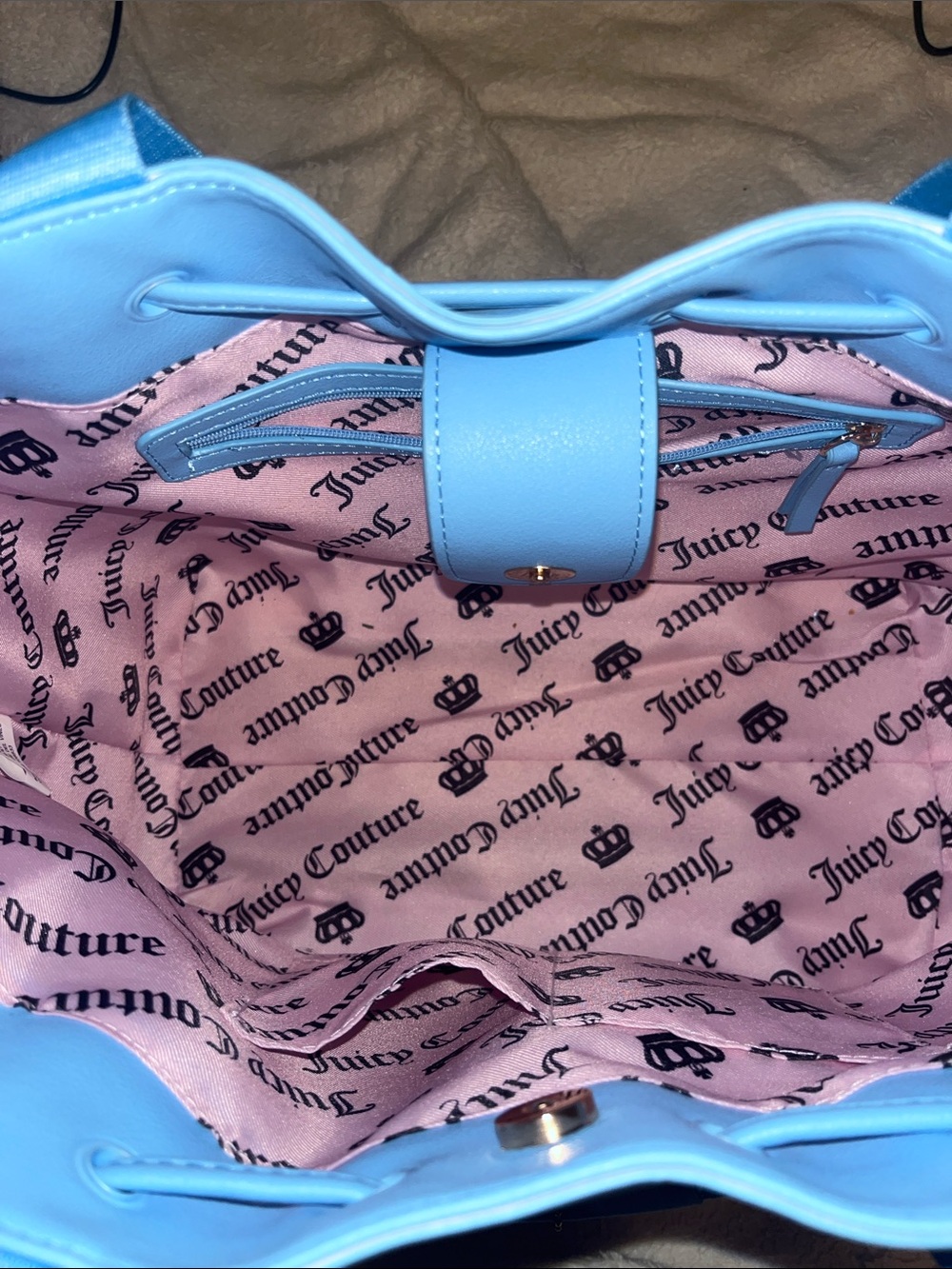 Juicy Couture Blue Strawberry Tote with Pink Bow - Picture 2 of 4